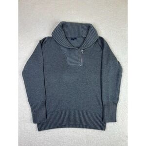 Gap Sweater Mens XL Solid Gray Wool Blend Shawl Collar 1/4 Zip Knit Pullover